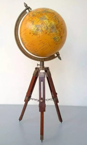 World globe 8 inch wooden triod stand table world globe desktop vintage antique - 第 6/6 張圖片
