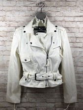 Millard Fillmore White Asymmetrical Belted Insulated Moto Jacket Women's Size M