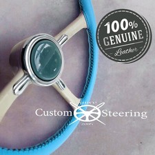 FOR NISSAN FIGARO 1989-1991 REAL LIGHT BLUE LUXURY LEATHER STEERING WHEEL COVER