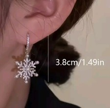 Christmas earrings Snowflake Pearl winter fashion jewelry NEW Free Ship 1.5 inch