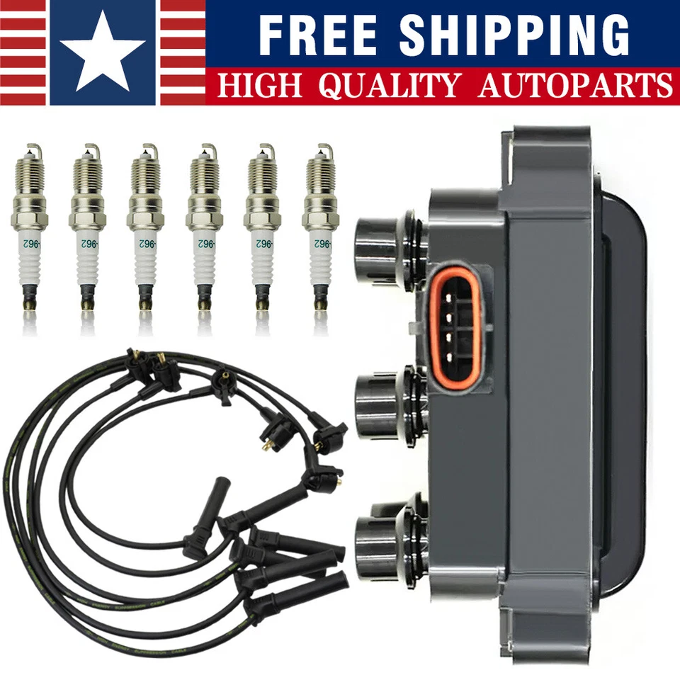 Ignition Coil & 6 Spark plug & 6 wire For Ford Explorer Sport Trac V6 4.0l FD480 - Image 2 of 4