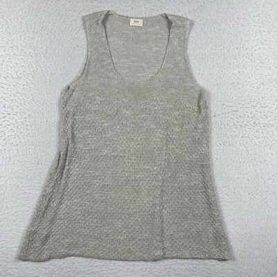 Sisley Shirt Womens Small Sweater Tank Top Gray Beachy Neutral Sheer Career