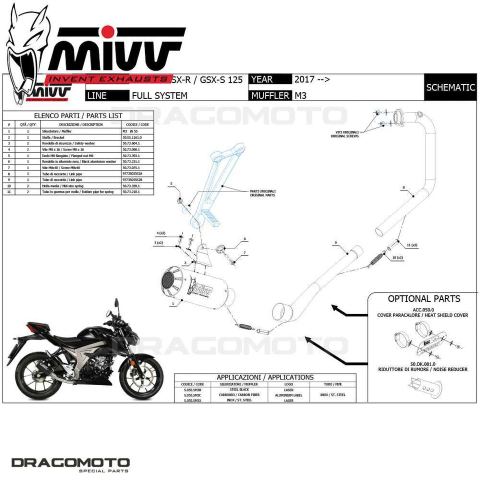 Impianto completo SUZUKI GSX-R 125 2019 2020 MIVV Mk3 Nero RC - Immagine 4 di 4