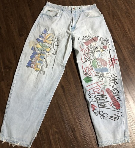 vintage 90s cross colours graffiti hip-hop jeans 36X32 | eBay