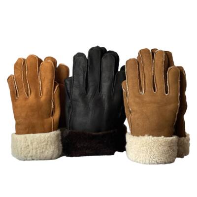 LEATHER FUR WARM GLOVES REAL GENUINE SHEEPSKIN SHEARLING LEATHER  S-2XL