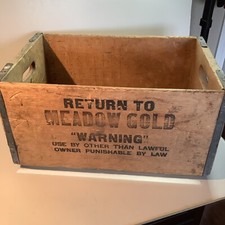 Vintage Meadow Gold Dairy Wood Metal Edged Milk Crate