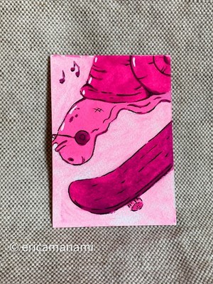 ACEO Original Gouache & Acrylic ''Photobooth Snail'' 3/6 Painting 2.5x3.5