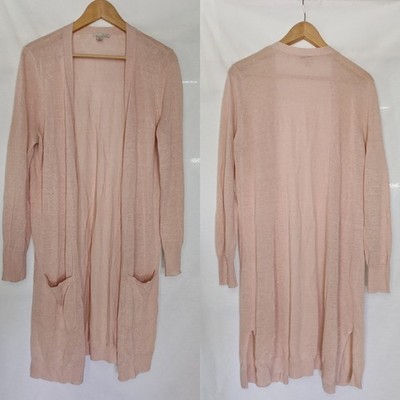 Halogen Cardigan Open Front Longline Linen Blend Light Pink Large L