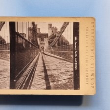 Conwy Stereoview 3D C1880 The Castle & Suspension Bridge Walk Wales