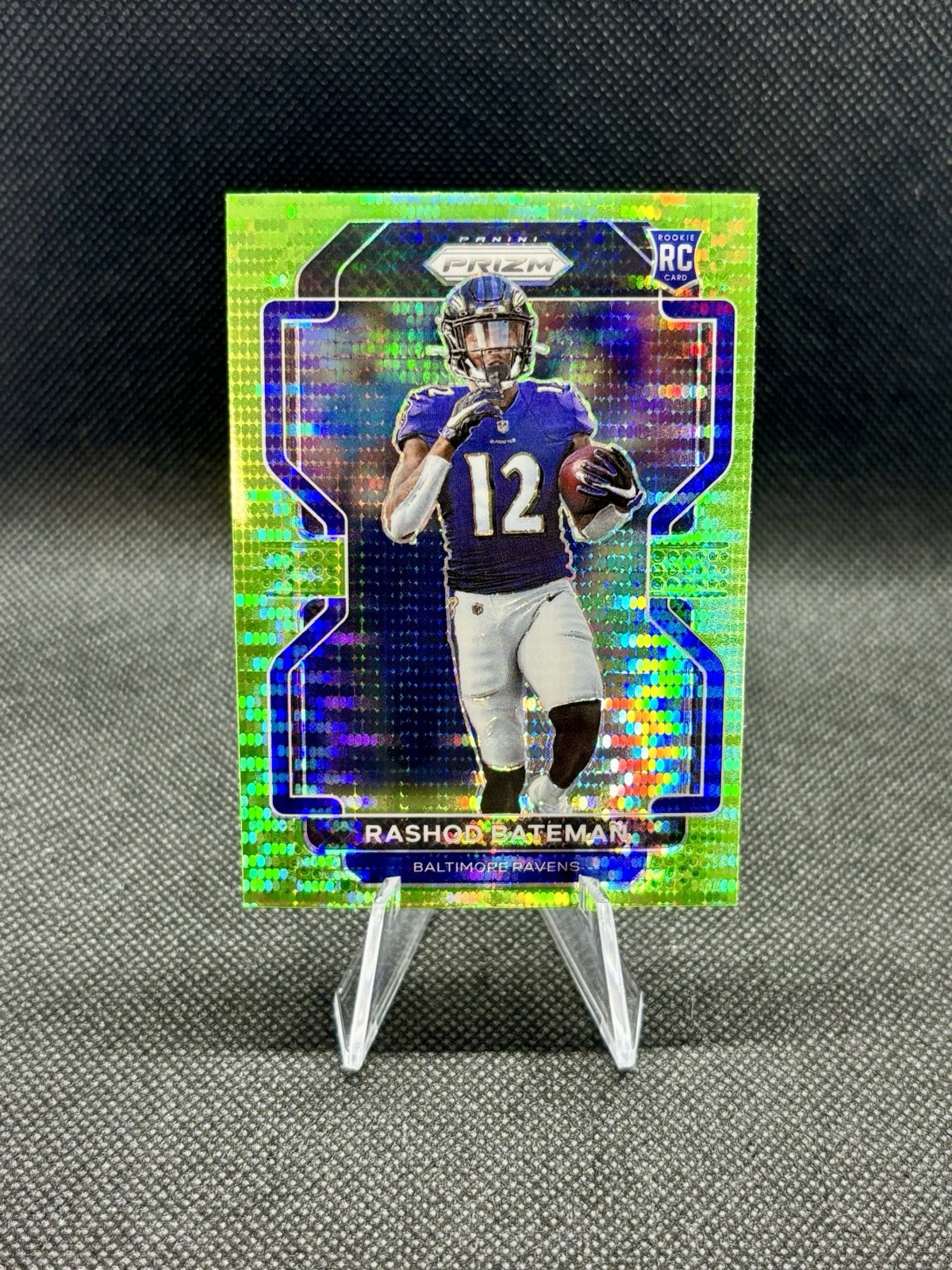 2021 Panini Prizm Rashod Bateman Neon Green Pulsar Rookie Card RC #340 Ravens