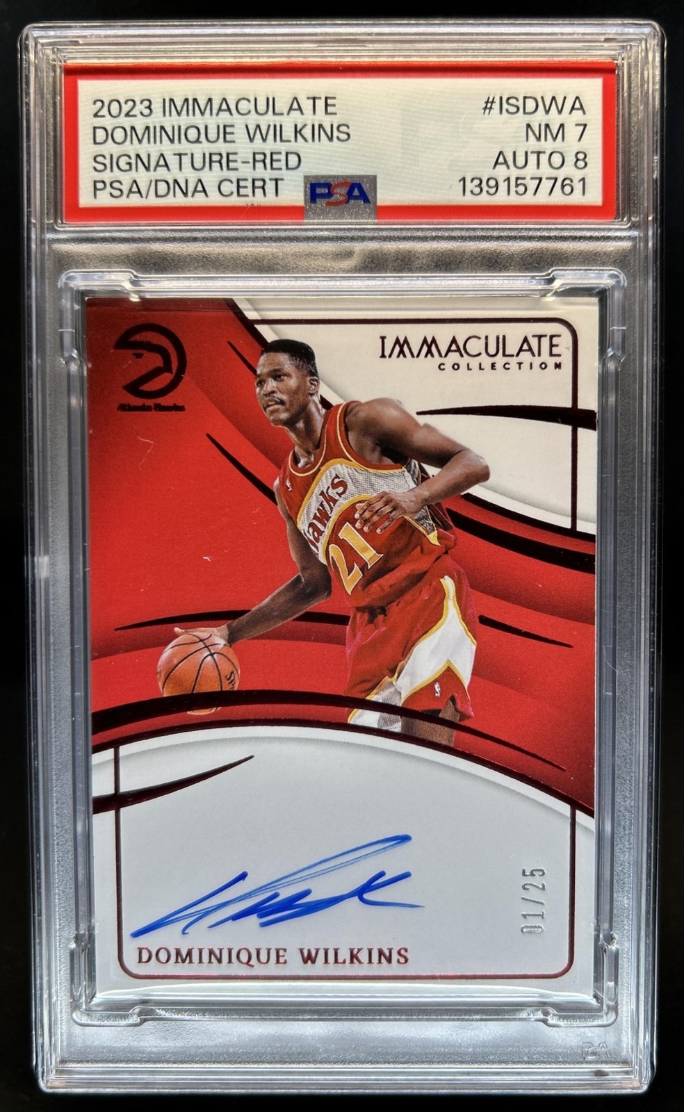 2023-24 Panini Immaculate Dominique Wilkins Signatures Red Auto #/25 PSA 7 8