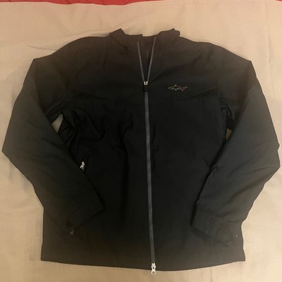 Greg Norman Tasso Elba Windbreaker Golf Jacket Mens M Black Full Zip shark logo
