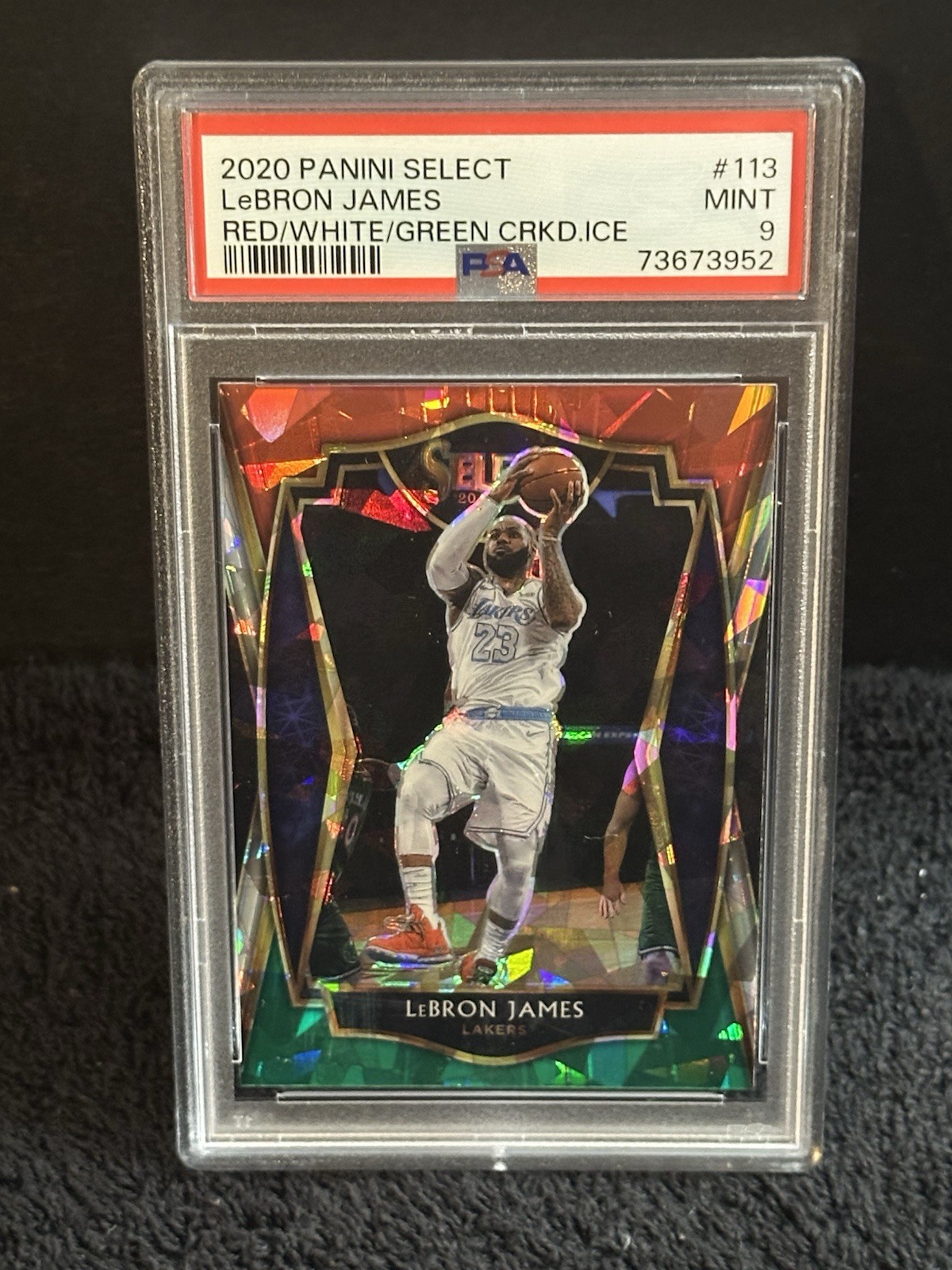 Lebron James 2020-21 Panini Select Red White Green Cracked Ice Prizm #113 PSA 9