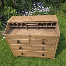 Antique Pine Clark Desk Bureau Large  Chest Of Drawers Georgian