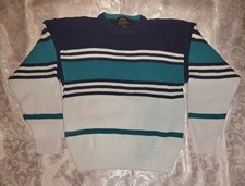 Vintage 80s Eddie Bauer Men's Large Multi Stripe Cotton Heavyweight Knit Sweater
