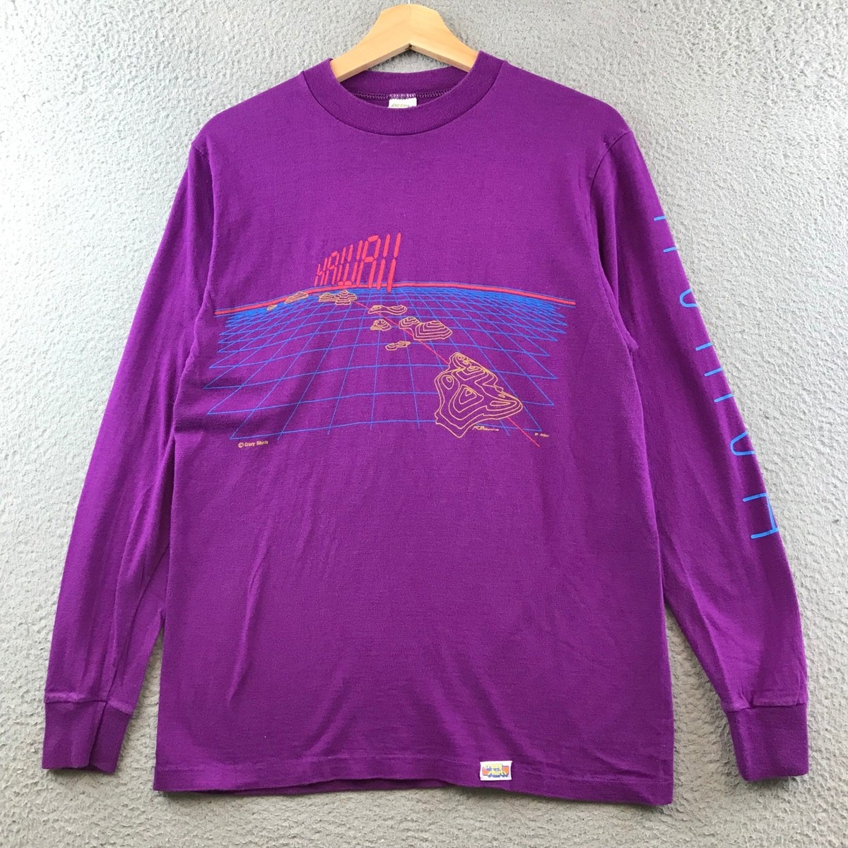 Vintage 70s Crazy Shirts Hawaii Purple Long Sleeve Graphic T-Shirt