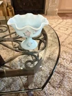 Fenton Blue Satin Glass Footed Compote Hand Painted And Signed By C Smith