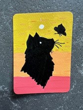 aceo art card original Acrylic Marker Cat and Butterfly silhouette