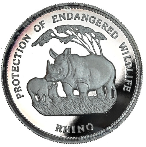 EQUATORIAL GUINEA 7000 Francs 1993 Silver Proof 'Endangered Wildlife - Rhinos'