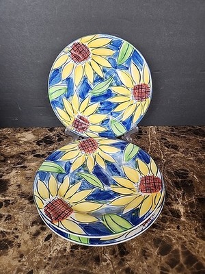Set Of 3 SANGO Sunflower Salad Plates 6126 Hand Painted 7.75''