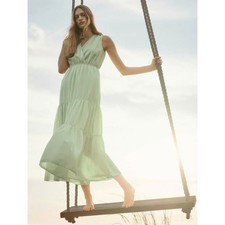Banana Republic Petite Small Green Tiered Maxi Dress Sleeveless Wrap V-Neck