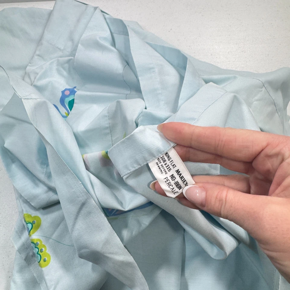 lençol plano vintage Martex King azul borboleta mistura de algodão percal anos 90 anos 80 Y2K - Imagem 2 de 4