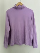 Lands' End Women's Classic Solid Lavender Cotton Turtleneck Long Sleeve Shirt L