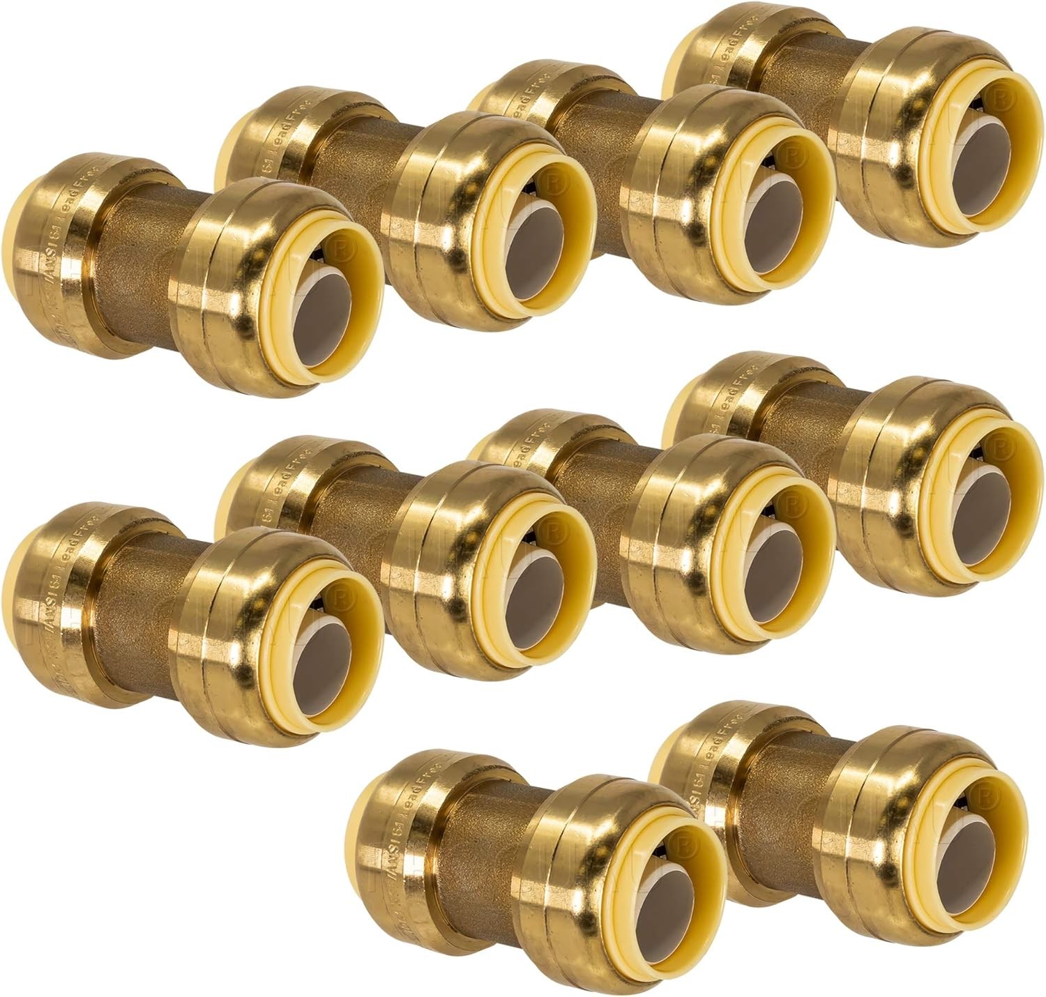 10-Pack 1/2" PushFit Coupling Brass Push-to-Connect Plumbing Fitting Copper PEX