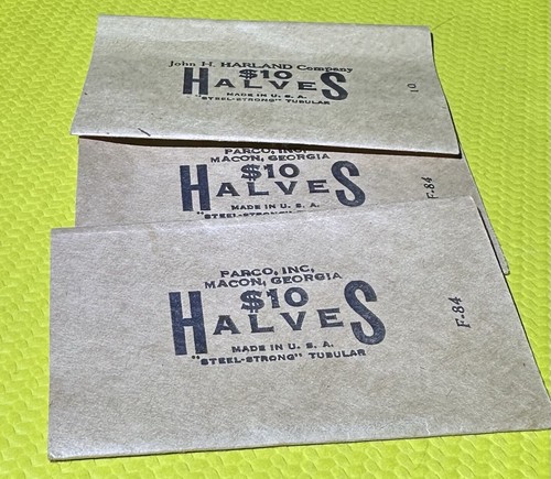 Vintage Half Dollar Coin Wrappers Tubes $10 HALVES PARCO Inc Macon GA Lot of 3