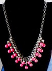 Vintage Silver Tone Chain Collar Necklace with Pink Beads Retro Jewelry — photo 3