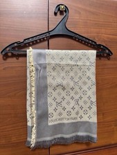 1Louis Vuitton Italy Silk Monogram LV Gray Long Scarf Shawl43