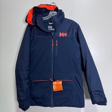 Helly Hansen Ski Jacket Youth 16 Navy Blue Orange Hooded Winter Coat