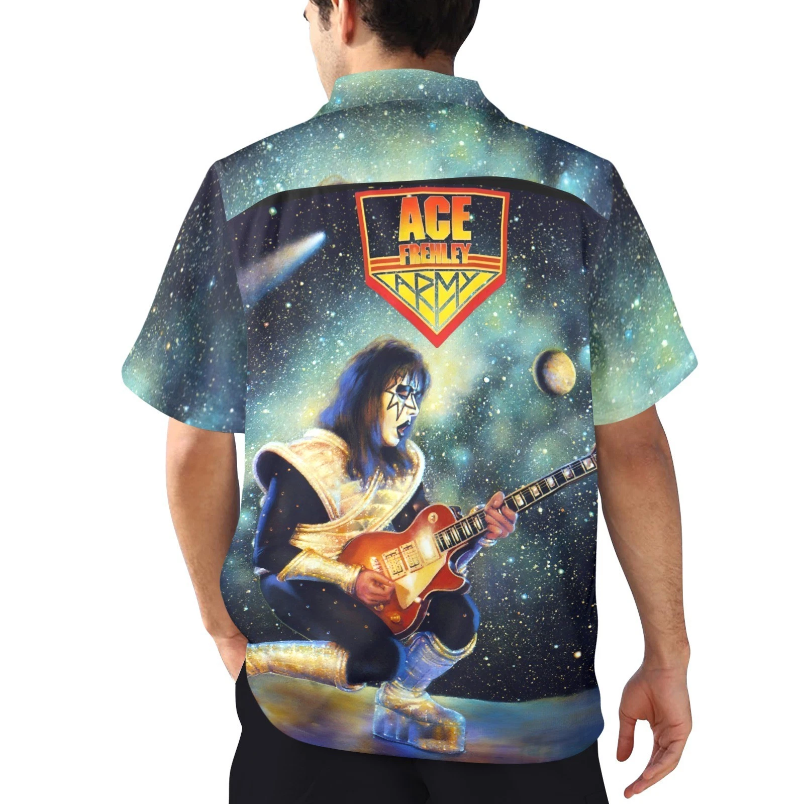 Button Hawaiian Shirt. Ace Frehley