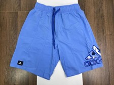 NEW Adidas Mens Size S Blue Swim Board Shorts Bathing Suit Spell Out Mesh NWT
