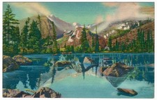 Bear Lake & Glacier Gorge Linen Postcard Rocky Mountain Natl Park Colo.  S-0194