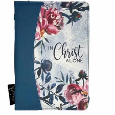 Bible Book Cover In Christ Alone Teal Blue Pink Roses Floral Size XL  7" x 10"