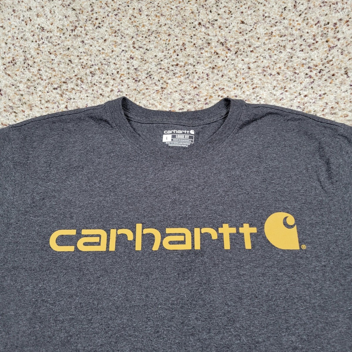 Carhartt Shirt Mens Large Gray Yellow Spell Out Tee Work Wear