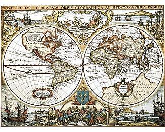 Historic World Map aluminum relief printing (Dufex) 26 x 21 cm