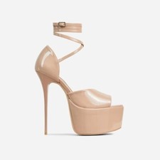 Ego Gabby Strappy Peep Toe Extreme Platform 6" Stiletto Heel Nude UK Size 9 BNIB