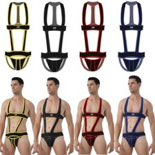 Mens Elastic Chest Harness Lingerie Wrestling Singlet Bodysuit Jockstrap Leotard