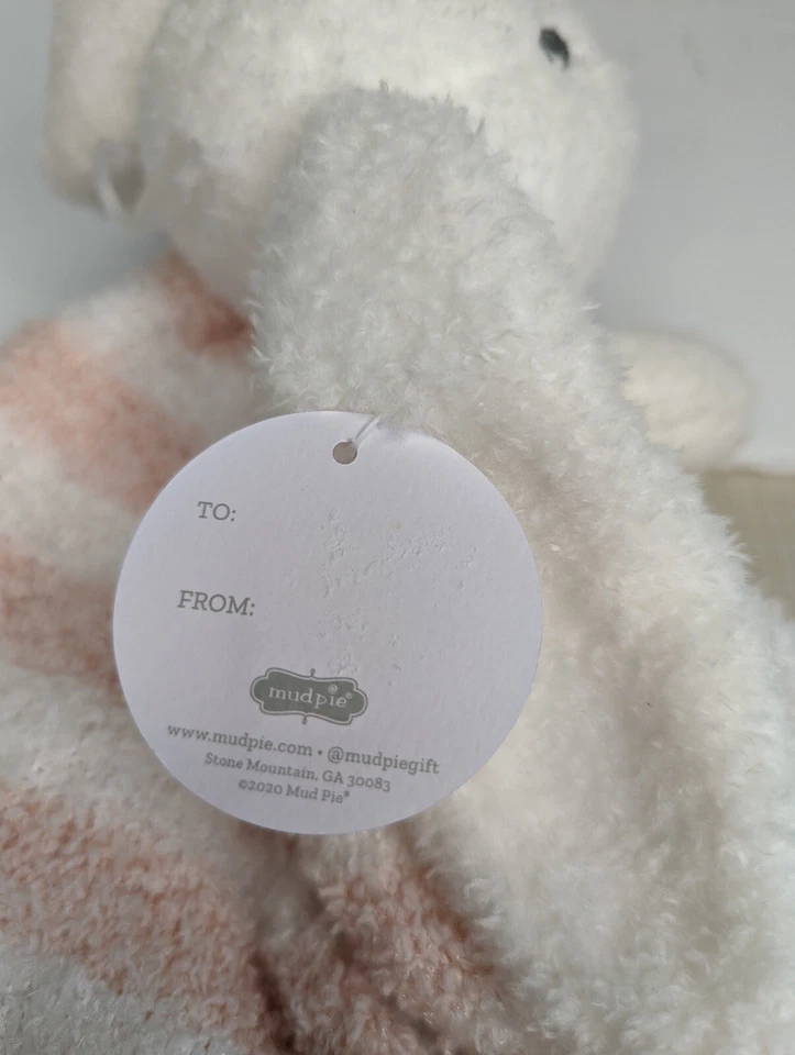 ¡Raro! Manta de seguridad Mud Pie melocotón/rosa rayas blancas conejito conejo Lovey ¡SUAVE! Foto 4 de 4