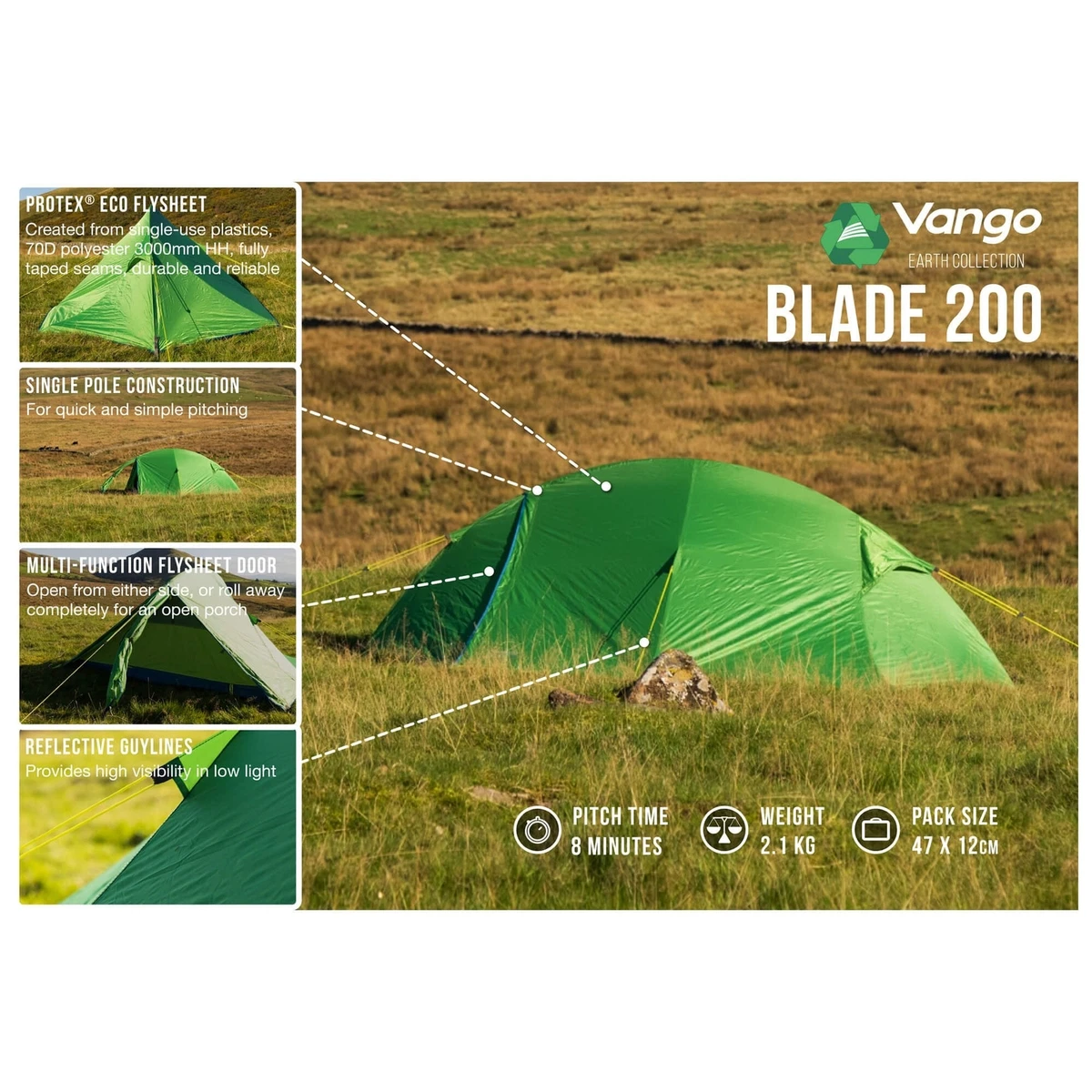 Vango Blade 200 2 Person Tent Pamir Green eBay