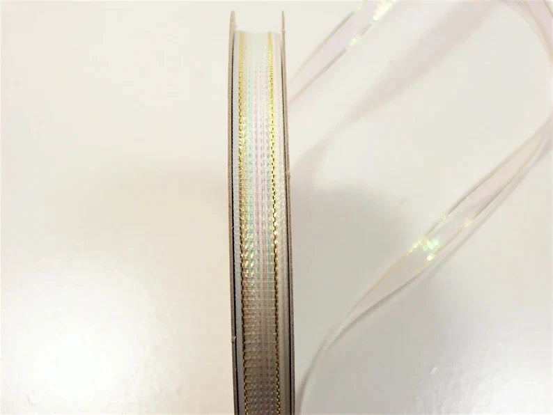 White Opalesque Ribbon 3/8 inch wide x 10 yards Iridescent Metallic Gold B66 - Image 4 of 4