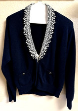 VTG Angora Lambswool Cardigan Sweater Size Small Granny Core Womans Dark Blue