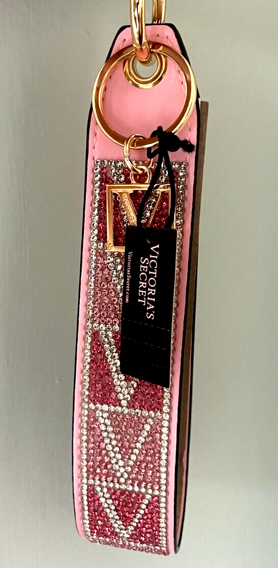 VICTORIA'S SECRET Pink Wristlet Keychain with Rhinestones V