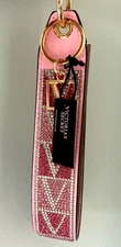 VICTORIA'S SECRET Pink Wristlet Keychain with Rhinestones V Logo *New with Tags*