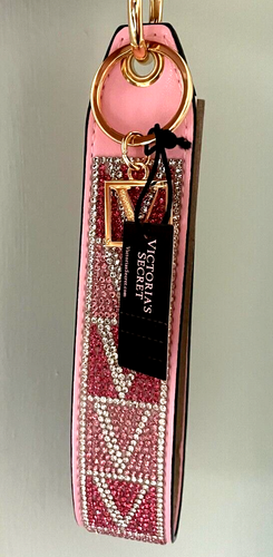 VICTORIA'S SECRET Pink Wristlet Keychain with Rhinestones V Logo *New ...