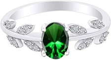 Olive Leaf Vine Ring Sterling Simulated Emerald Cubic Zirconia