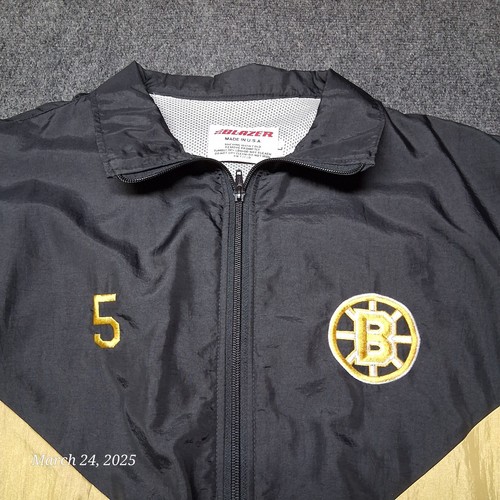 VTG Boston Bruins #5 Windbreaker Jacket Men Size Large Mesh Lined Full Zip - Picture 2 of 6