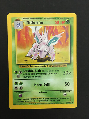 Pokemon Nidorino 37/102 - Base Set - Excellent Condition - Actual